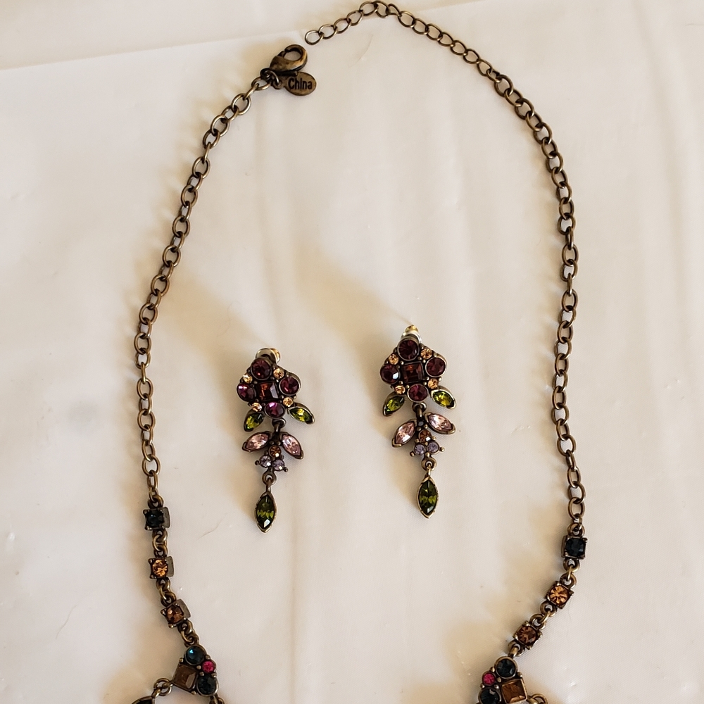 Colorful Simulated Stone Necklace Set 17" - Picture 2 of 2
